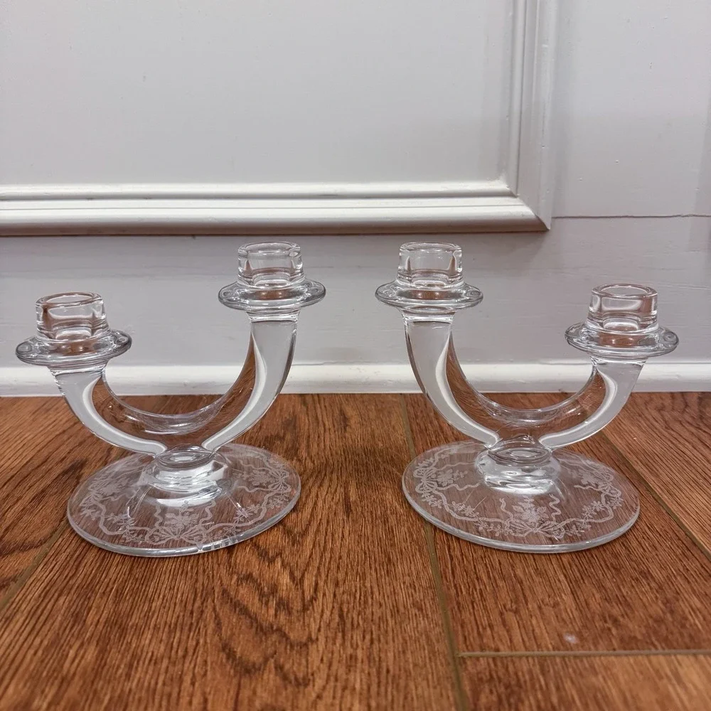 Vintage Fostoria Etched Romance Double Candle Holder‎ 5.25